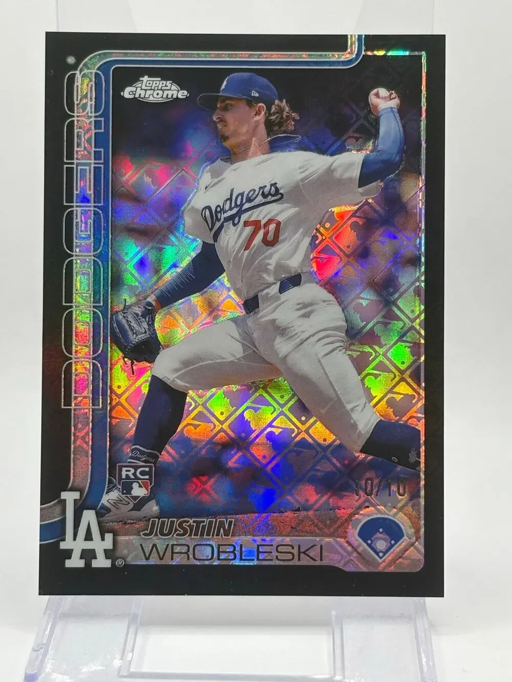 2025 Topps Chrome LogoFractor Justin Wrobleski Rookie Black Refractor 10/10 SSP